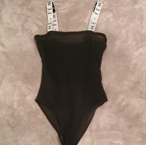 Mesh bodysuit with elastic straps